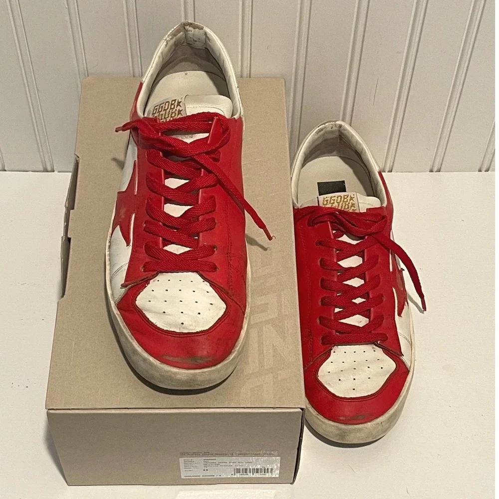 Golden Goose Stardan Sneakers Mens Size 12 Red White Luxury Distressed Low Top